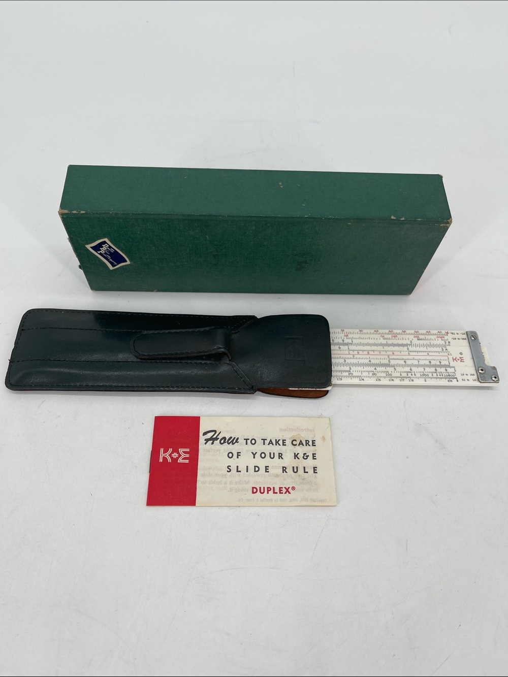Vintage Keuffel & Esser Slide Rule Original Box and Leather Pocket Clip